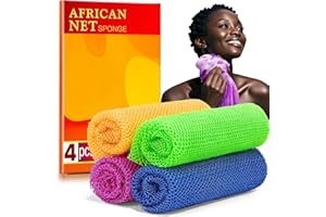 SpiralScgv 4 Pieces African Net Sponge for Deep Exfoliation – African Net Sponge Authentic, Exfoliating Washcloth, Quick-Drying African Net for Smooth & Glowing Skin(Blue, Orange, Green, Purple)