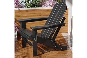 WUTUTUEE Adirondack Chair Weather Resistant Folding Outdoor Patio Adirondack Fire Pit Plastic Chair for Outside, Deck, Garden, Campfire, Composite (Black)