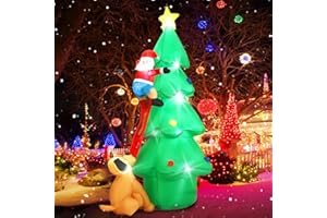 SUNGIFT Christmas Inflatables Tree, 7 FT Christmas Tree Decorations with Santa Claus and Dog Inflatable, Christmas Blow Ups Indoor Outdoor Xmas Lawn/Yard/Garden Decor