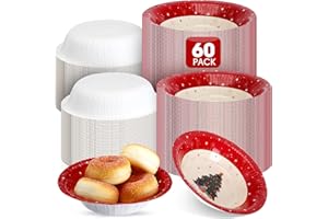 Cholemy 60 Pcs Christmas Paper Bowls Bulk 16 oz Red Disposable Xmas Tree Serving Bowls for Hot and Cold Soup Ice Cream Salad Snack 7 Inch Holiday Winter Birthday Party Catering Events