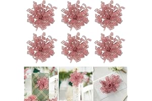 AIMUDI Metallic Red and White Striped Edge Curly Bows for Gift Wrapping 5'' Self Adhesive Gift Wrap Bows for Christmas Gifts, Treat Bags, Wine Bottles Party Holiday Decorations - 6 Counts