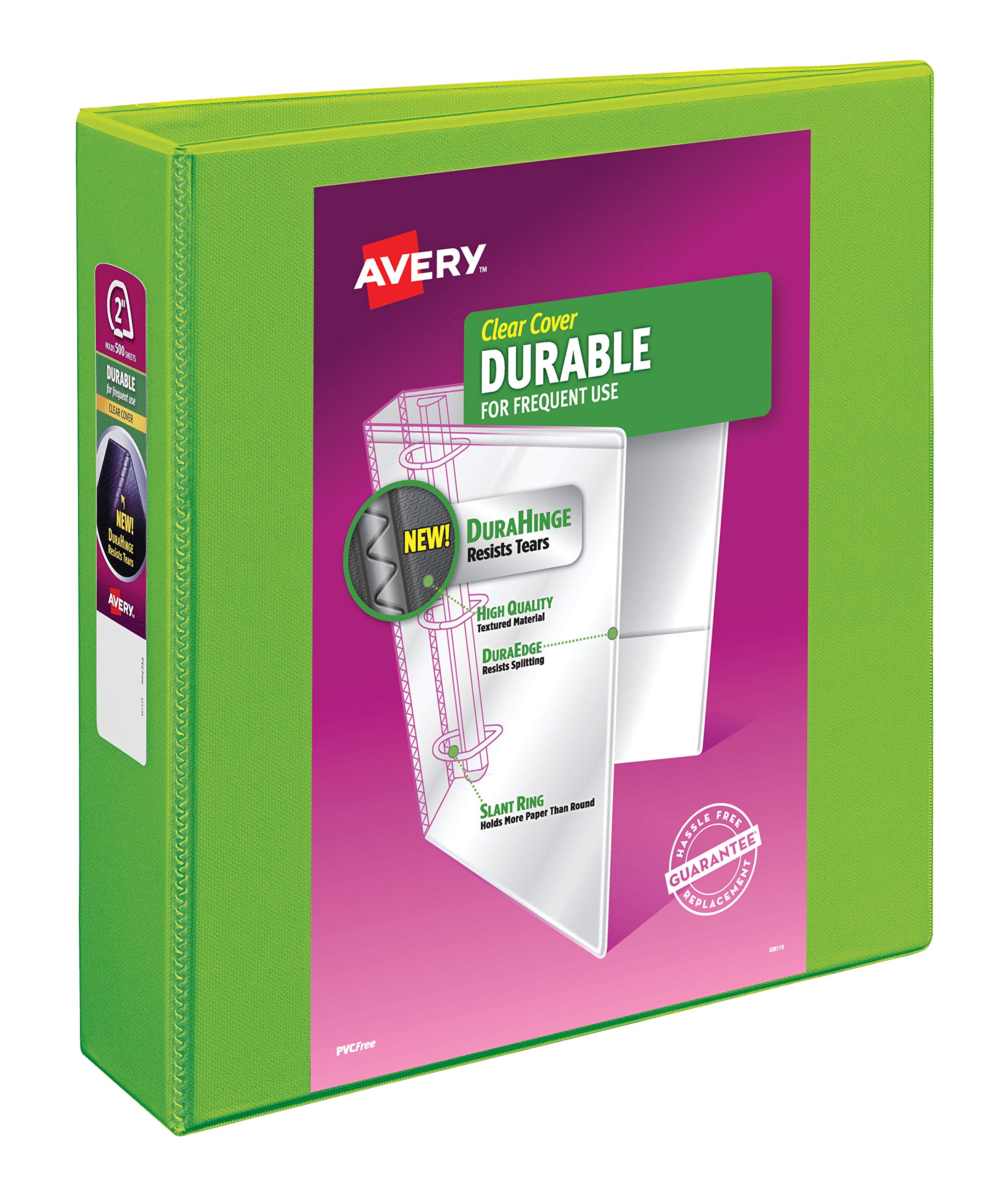 Avery Durable View 3 Ring Binder, 2 Inch Slant Rings, 1 Green Binder (17838)