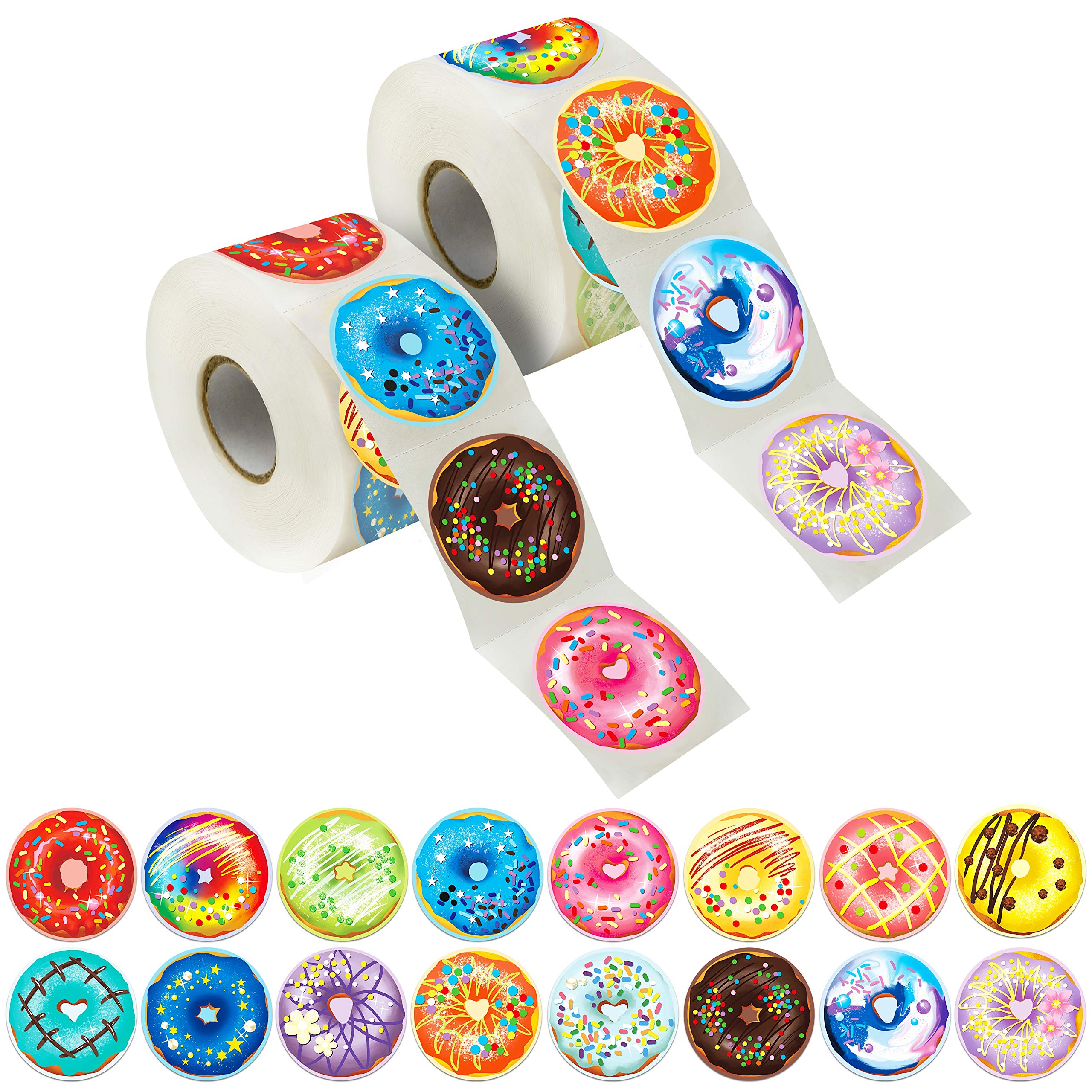 600 Pcs Donut Party Decoration Teacher Reward Encouragement Motivational Sticker Mega Pack 16 Designs with Perforation Line (Each Measures 1.5" in Diameter)