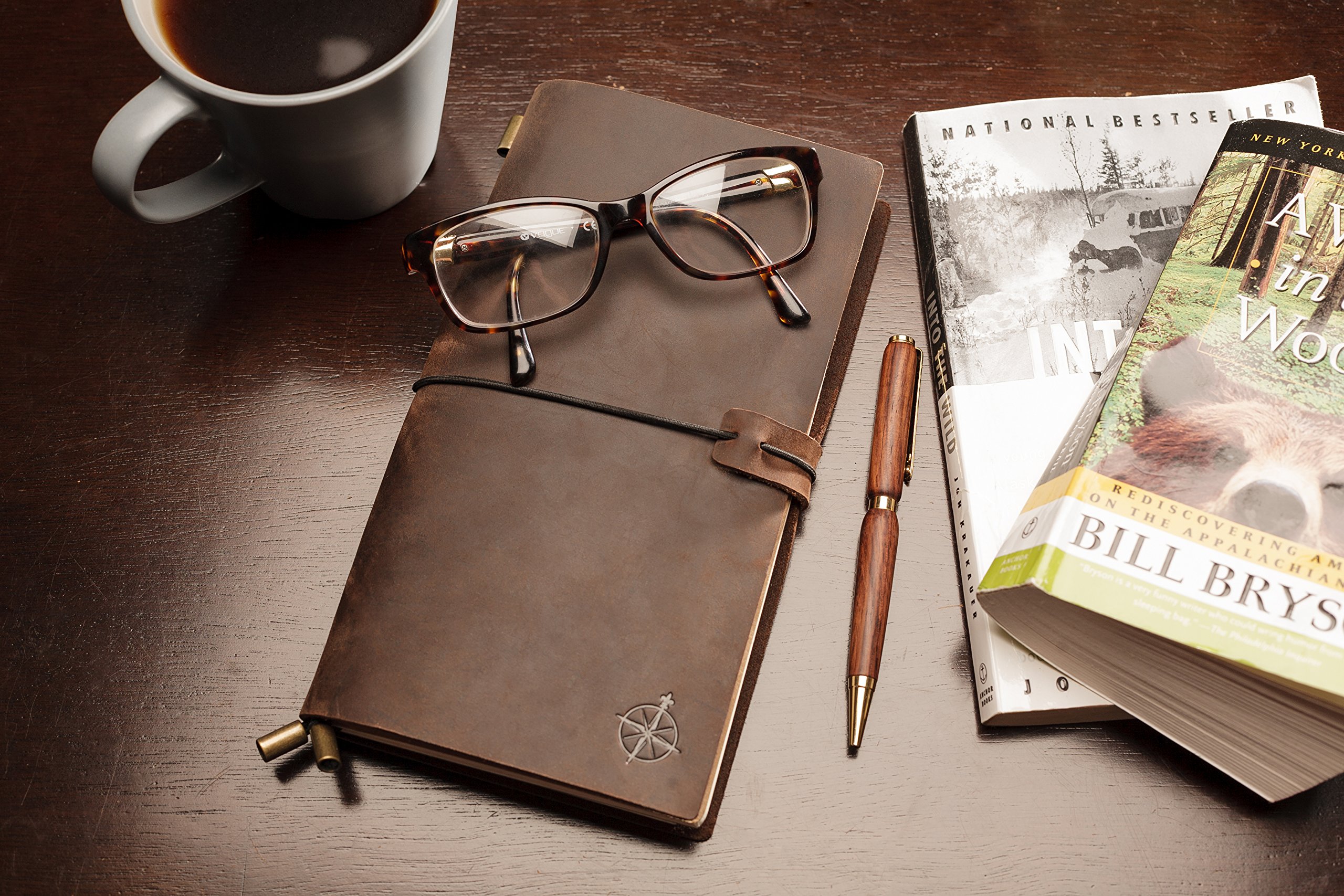 Cuaderno cuero | Libreta de Viaje, Rellenable, Travel Notebook, Bullet Journal, Gran Regalo, Diario para Escribir o Viajes. Agenda Cuero. Recargas en Blanco. (22 x 12cm) por Wanderings