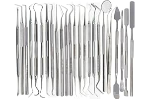 A2Z SCILAB A2Z 24pc Dental Hygiene Kit - Calculus & Plaque Remover Dental Tool Set - Tarter Scraper, Tooth Picks Probes, Scalers & Mouth Mirror - O.R Grade Stainless Steel Dentist Oral Care Professional Tools