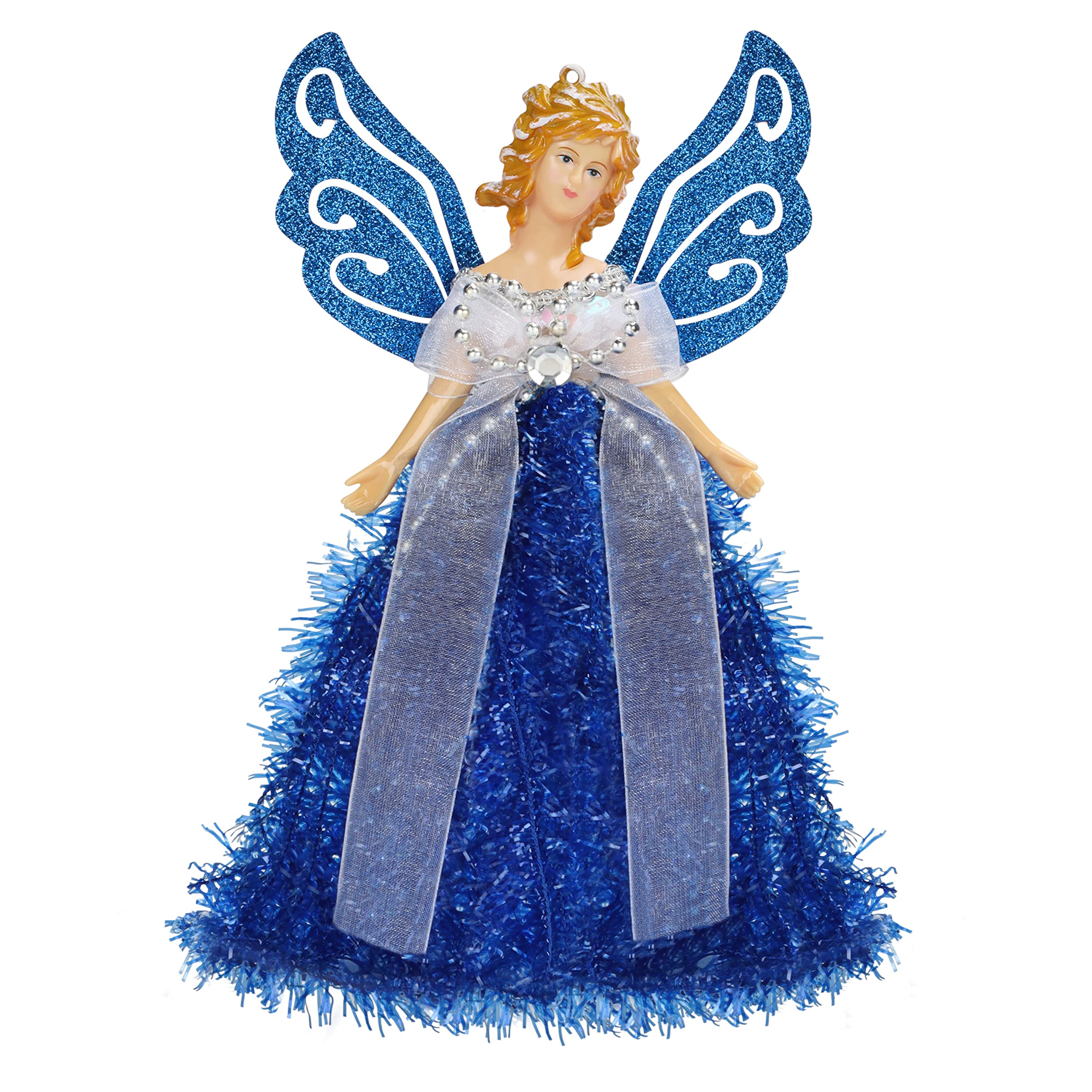 Belle Vous Christmas Tree Toppers - 20.5 x 8.2cm Plastic, Blue Angel Tree Topper - Fairy Treetop Pendant for Christmas Tree Decorations, Christmas Tree Ornaments and Festive Home Decor
