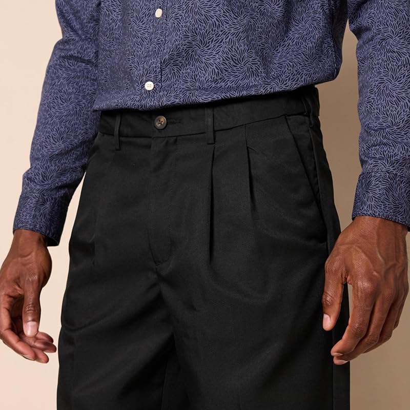 Pantalon Habillé à Pinces à Taille Ajustable Coupe Classique Homme, Noir, 28W / 28L