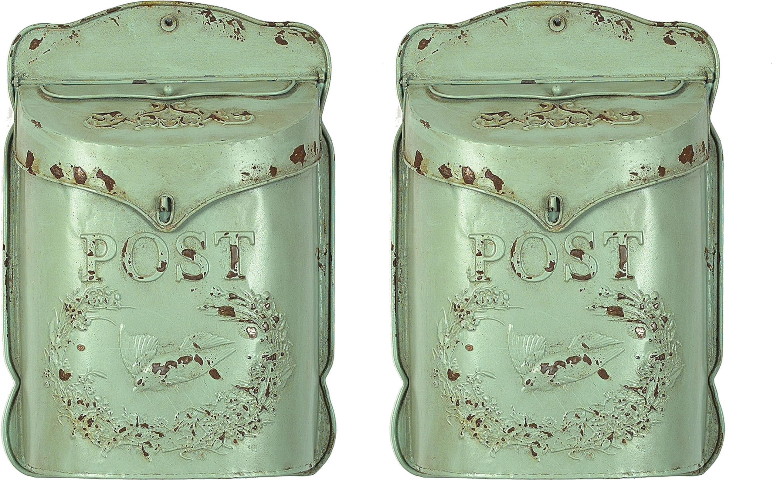 Creative Co-Op Aqua Embossed Tin Post Box with Distressed Finish (Pack of 2) Image