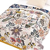 Scientific Sleep Boho Flower Blossom Farmhouse Retro Floral 100% Cotton Muslin Blanket Throw Cover for Bed Couch Sofa Cozy Soft Reversible Blanket Quilt Bedspread Coverlet Full Queen 80 in x 90 in