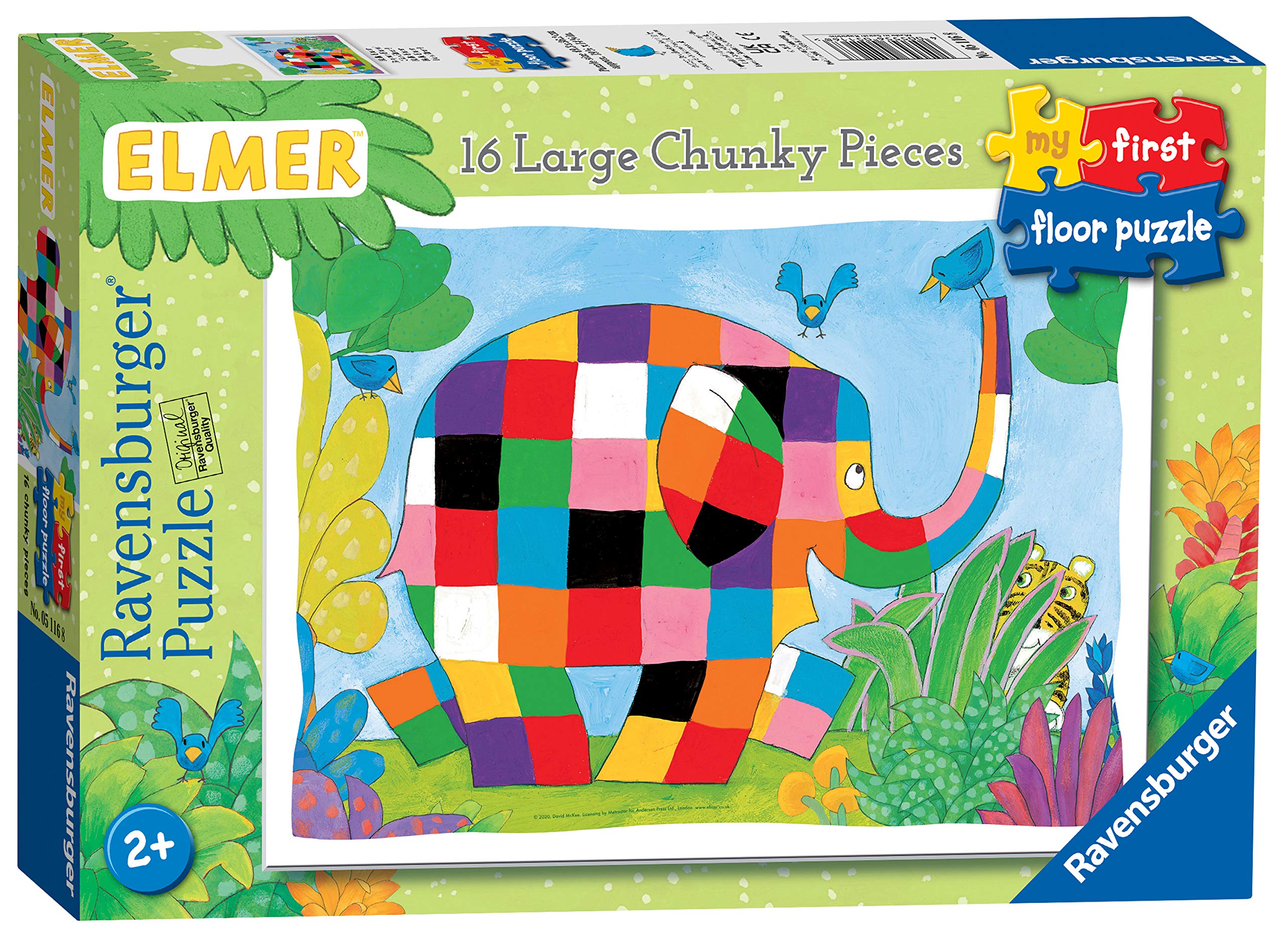Ravensburger Elmer - My First Floor Puzzle - 16 Piece Jigsaw Puzzles for Kids - Educational Toddler Toys Age 24 Months and Up (2 Years Old)