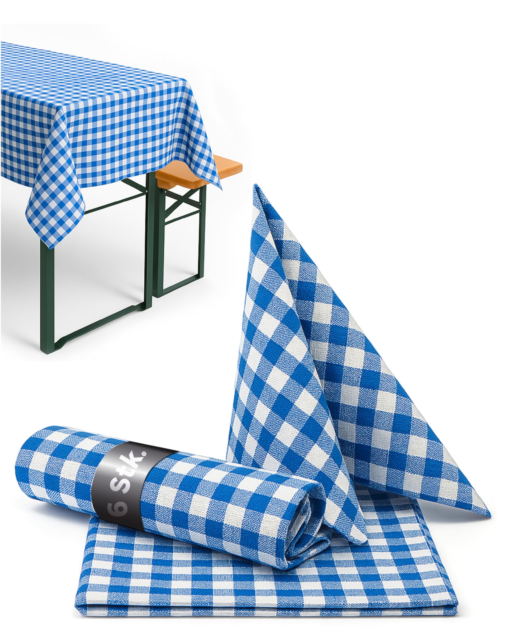 TextilDepot24 Country House Tablecloth, Chequered, 100% Cotton, 50 x 50 cm, Blue/White, Pack of 6 — image 1