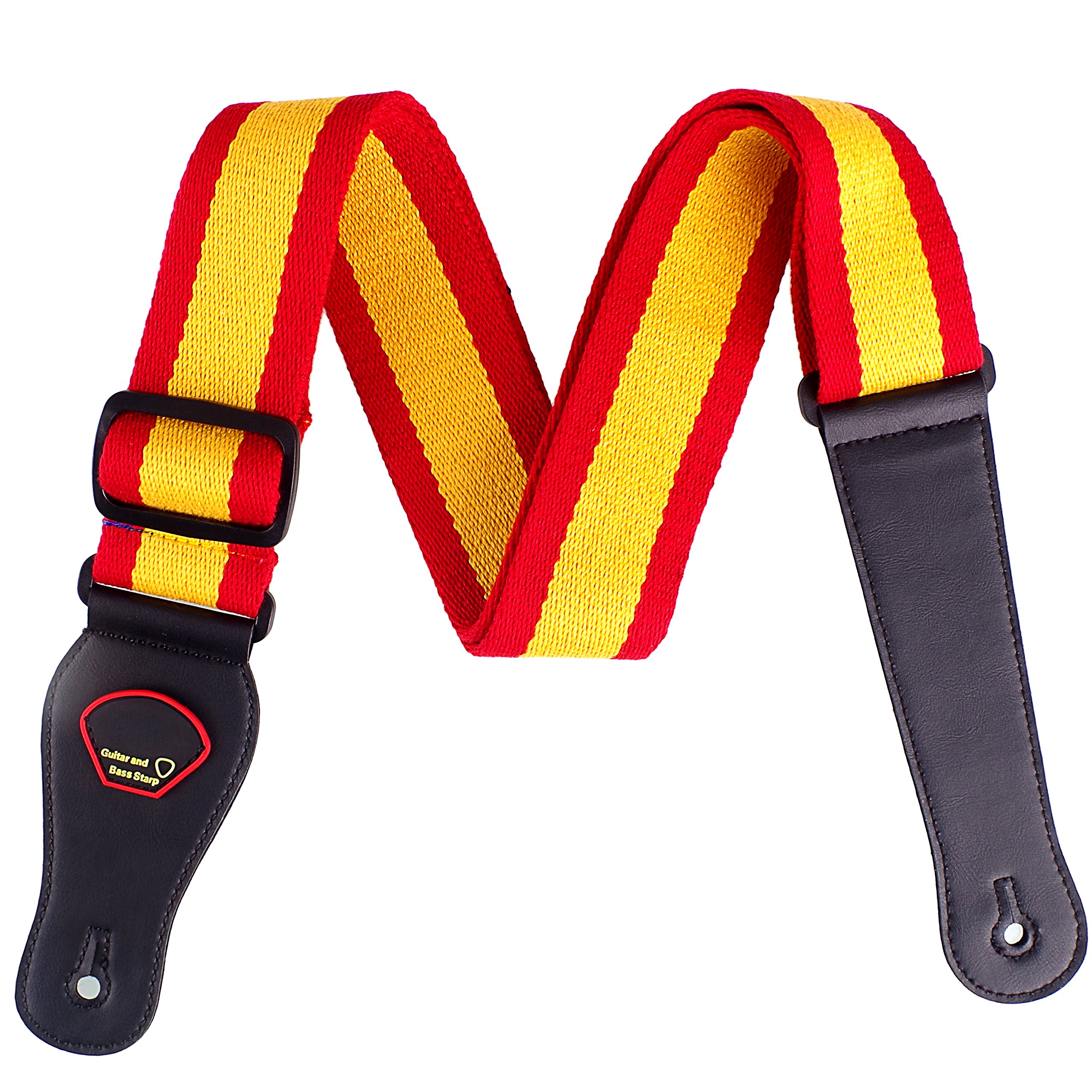 Mugig Correa Guitarra Ajustable Material Algotón Y Cuero Hecho A Mano Con Extremos Reforzado Perfecta Para Cualquier Guitarra