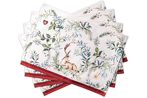 Maison d' Hermine Placemat 100% Cotton Decorative Washable Table Cloth Placemats for Gifts, Dining, Home, Wedding, Banquet, Buffet, Holly Time - Thanksgiving/Christmas (Set of 4)
