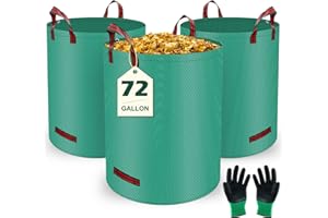 ZHULERZIL 72 Gallons Lawn and Leaf Bags,Reusable Yard Waste Bags with Gardening Gloves,Heavy Duty Garden Bags with 4 Handles for Lawn Care, Camping & Recycling(3 Pack）