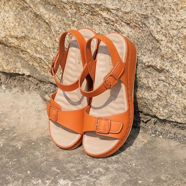 ORTOREX WOMEN ARCH SUPPORT WEDGE SANDALS COMFORTABLE WAKING SANDALS (8.5,BROWN)