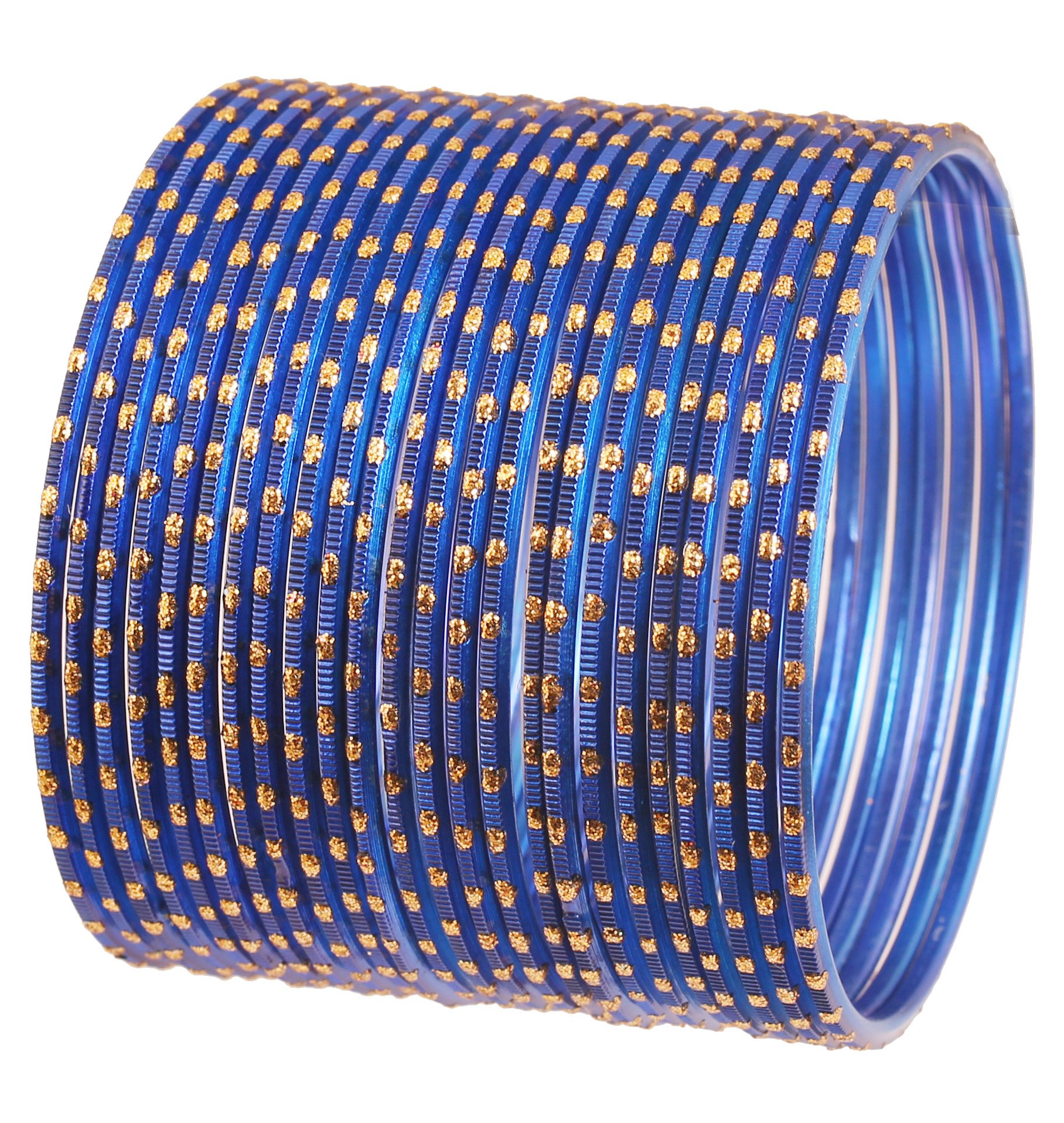 Touchstone New Colorful 2 Dozen Bangle Collection Indian Bollywood Alloy Metal Textured Royal Blue Color Jewelry Special Large Size Bangle Bracelets Set of 24 in Antique Gold Tone for Women