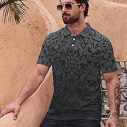 Xdceu Men's Skull Polo Shirts Hawaiian Golf Polo