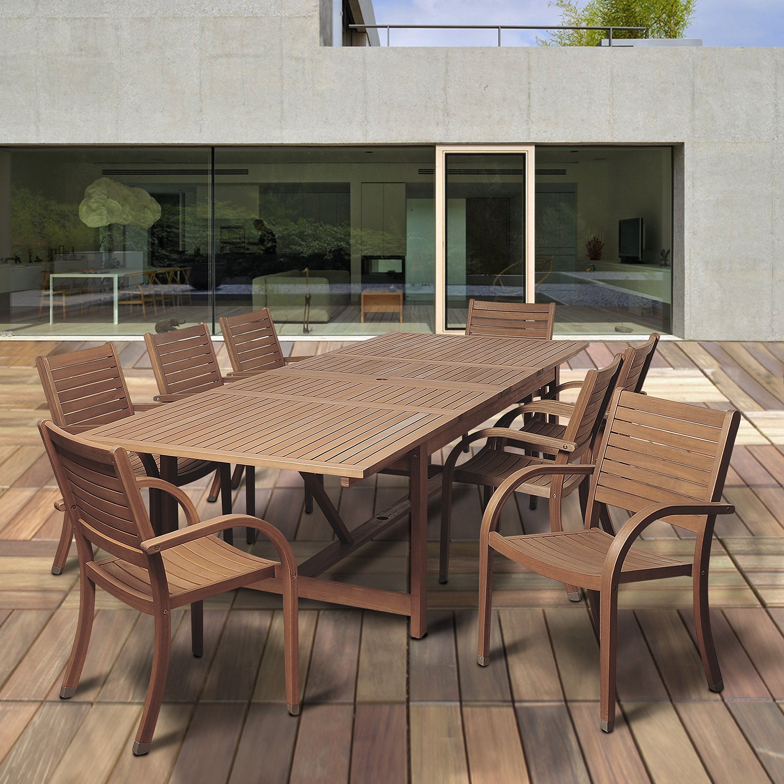 Brampton Eucalyptus 9pc Patio Dining Set, Brown LAVORIST