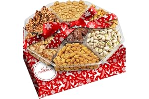 SIMPLE ORCHARDS Christmas Nuts Gift Basket for Holiday Season, Premium Mixed Nut Assortment Gift Gourmet Snack Food Present Box, Christmas Gift Basket for Family (7 Sectional)