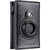 XYNTX AirTag Wallet for Men, Leather Minimalist Wallet with AirTag Holder, Slim Front Pocket Wallet RFID Blocking, Pop-Up Card Case & ID Window