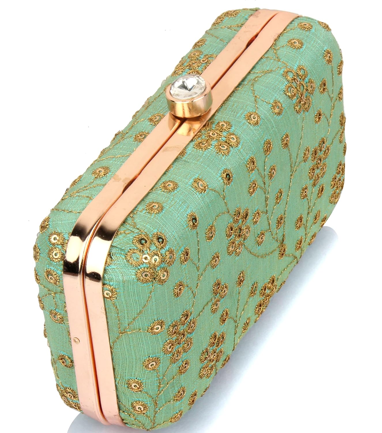 mammon women's bridal clutch with golden sling (bridal-floral-olive)