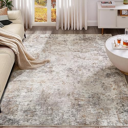 UERMEI 8x10 Area Rug Living Room Rugs - Washable Neutral Modern Abstract Soft Thin Large Rug Indoor Floor Non Slip Rug Carpet for Bedroom Under Dining Table Home Office Decor - Brown Grey