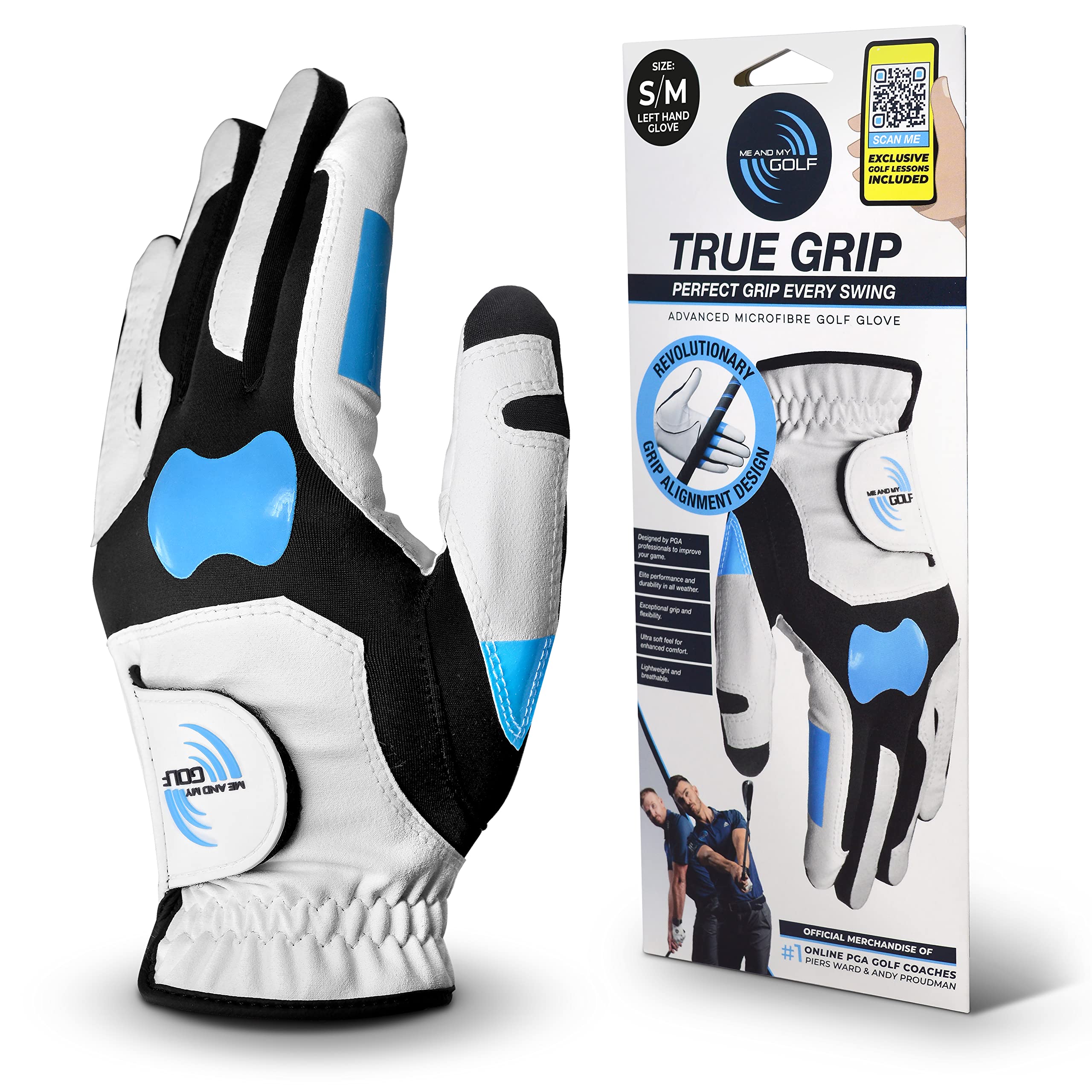 ME AND MY GOLF True Grip Training Golf Glove - Perfect Grip Every Swing-Size S/M Left,White