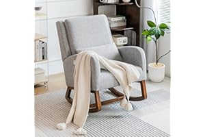 COCO DESIGN Modern Indoor Rocking Chair with Thick Cushion, Ergonomic Design for Living Room, Nursery, or Bedroom, Durable Wooden Frame with Soft Fabric, Comfortable for Reading,Grey
