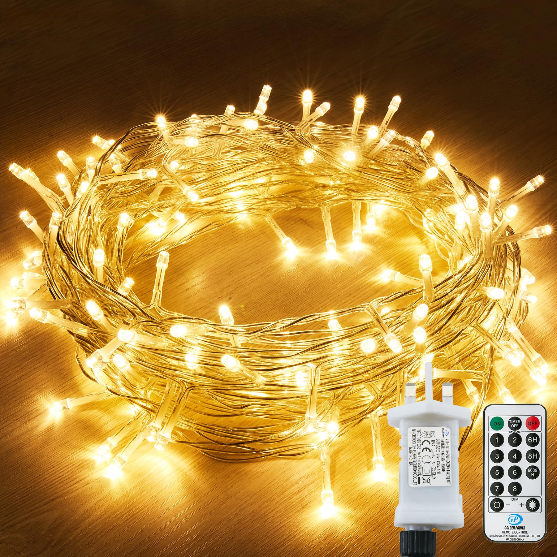 String Lights Mains Powered, 120 LED 12M/39Ft Fairy Lights Waterproof，with 8 Modes Remote Control Fairy Lights Indoor/Outdoor for Garden, Gazebo, Party, Wedding, Christmas Decorations (Warm White)