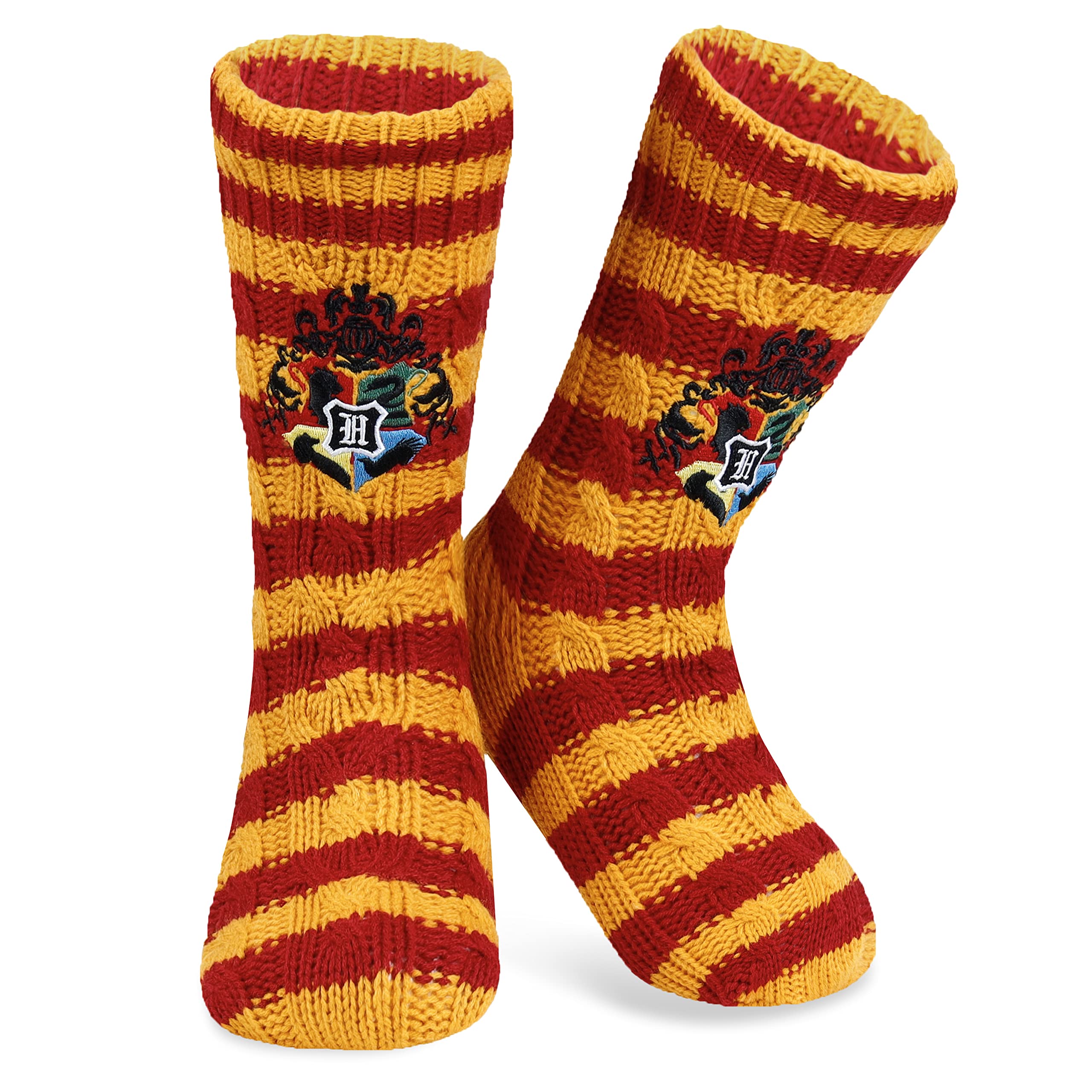 Harry Potter Slipper Socks for Women Teenagers, Cosy Warm Fleece Lined Bed Socks Non Slip - Gifts for Her (Orange)