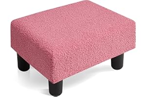 Poofzy Foot Stools Ottoman, Sherpa Small Foot Stool with Legs, Rectangle Small Ottoman Foot Rest for Couch, Footstools and Ottomans Small for Living Room Bedroom and Office (Hot Pink)