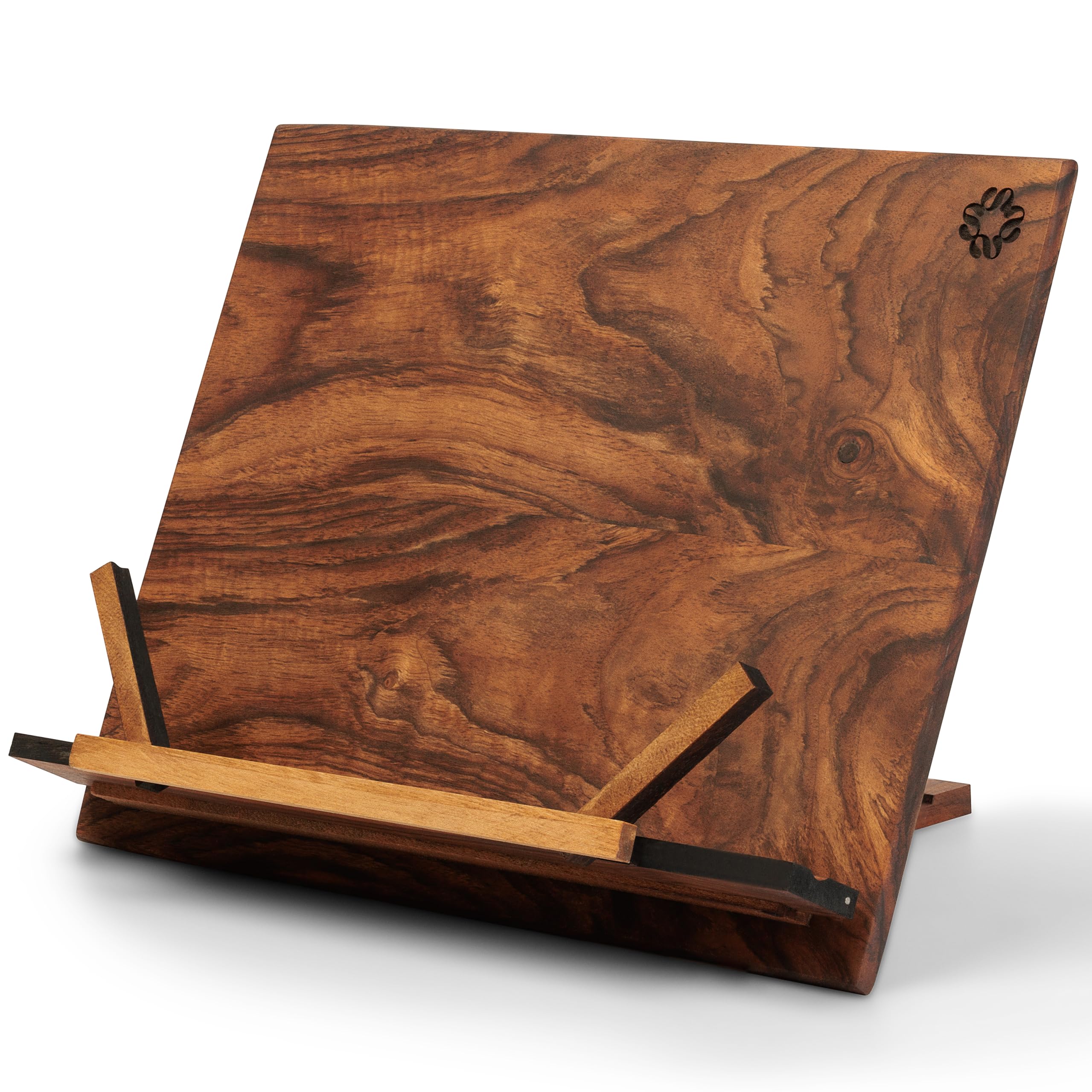 TILISMA Wooden Cook Book Stand - Handmade Walnut Book Holder for Reading Hands Free - Cookbook Holder for Counter Top - Fancy Tablet Holder - Recipe Holder - Book Accessories for Kitchen