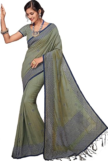 Saree (PARI-LI-1104_Grey, Blue_Free Size)