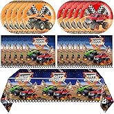 41Pcs Monster Truck Birthday Party Tableware Set for Boys and Men Truck Napkins, Plates and Tablecloth. Racing Car Theme Party Boys Birthday Baby Shower Supplies