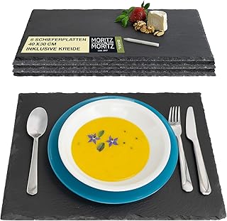 Moritz & Moritz 6 x Schieferplatten Servierplatte 30 x 40 cm mit Kreidestift - Schieferplatte als Buffet Platte zum Anrichten und Dekorieren