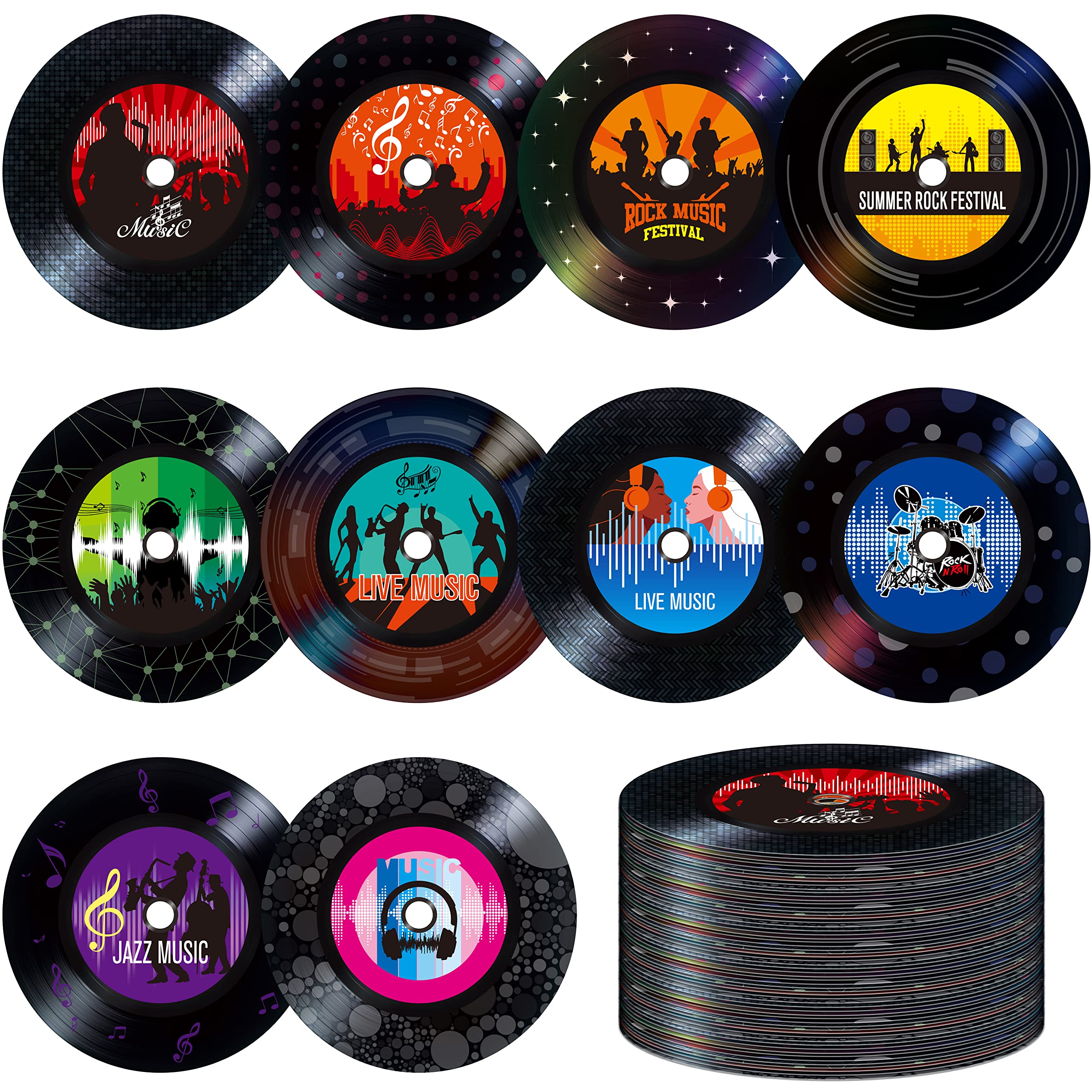 Photo 1 of 60 PCS Records Bulletin Board Cutouts, 10 Designs Bulletin Board Decoration Erasable with PET Film Jazz Rock Music Project Decoration Party Supplies for White Board Wall Party Favors (6” in Diameter)