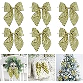 AIMUDI Gold Glitter Wired Ribbon Bows with Twist Tie 5.5" Premade Metallic Christmas Bows for Gift Wrapping, Wreath, Garland, Holiday Crafts Party Home Outdoor Christmas Tree Decorations, 12 PCs