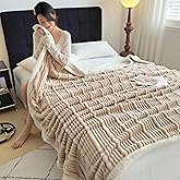 UKELER Sherpa Throw Blanket 60 × 80 inch, 470 GSM Striped Sherpa Fleece Blankets for All Season, Warm and Cozy Blanket for Couch Sofa Bed Office Camping, Camel