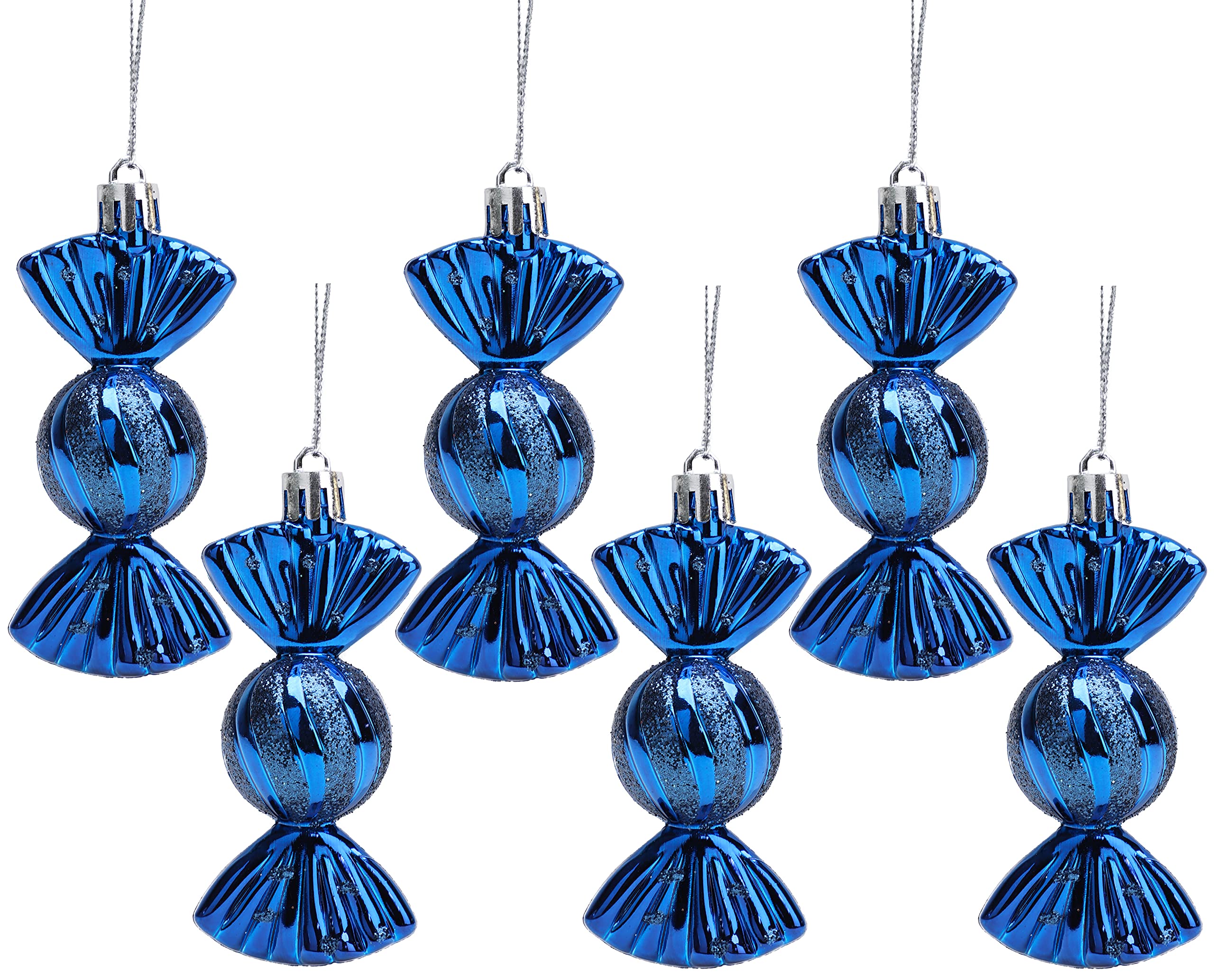 Christmas Concepts® Pack of 6–90mm Sweet Shaped Baubles – Shiny & Glitter Decorated – Christmas Tree Decorations (Midnight Blue)