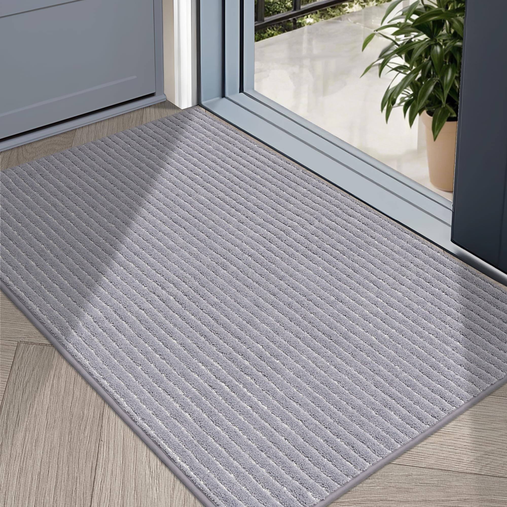 Photo 1 of COSY HOMEER Indoor Door Mat Floor Mats Dirt Trapper Wet Shoes and Paws, Front Door Outside Entry Welcome Outdoor Entrance Dog Cat Mat, Anti Slip Washable, 32"x48",Grey