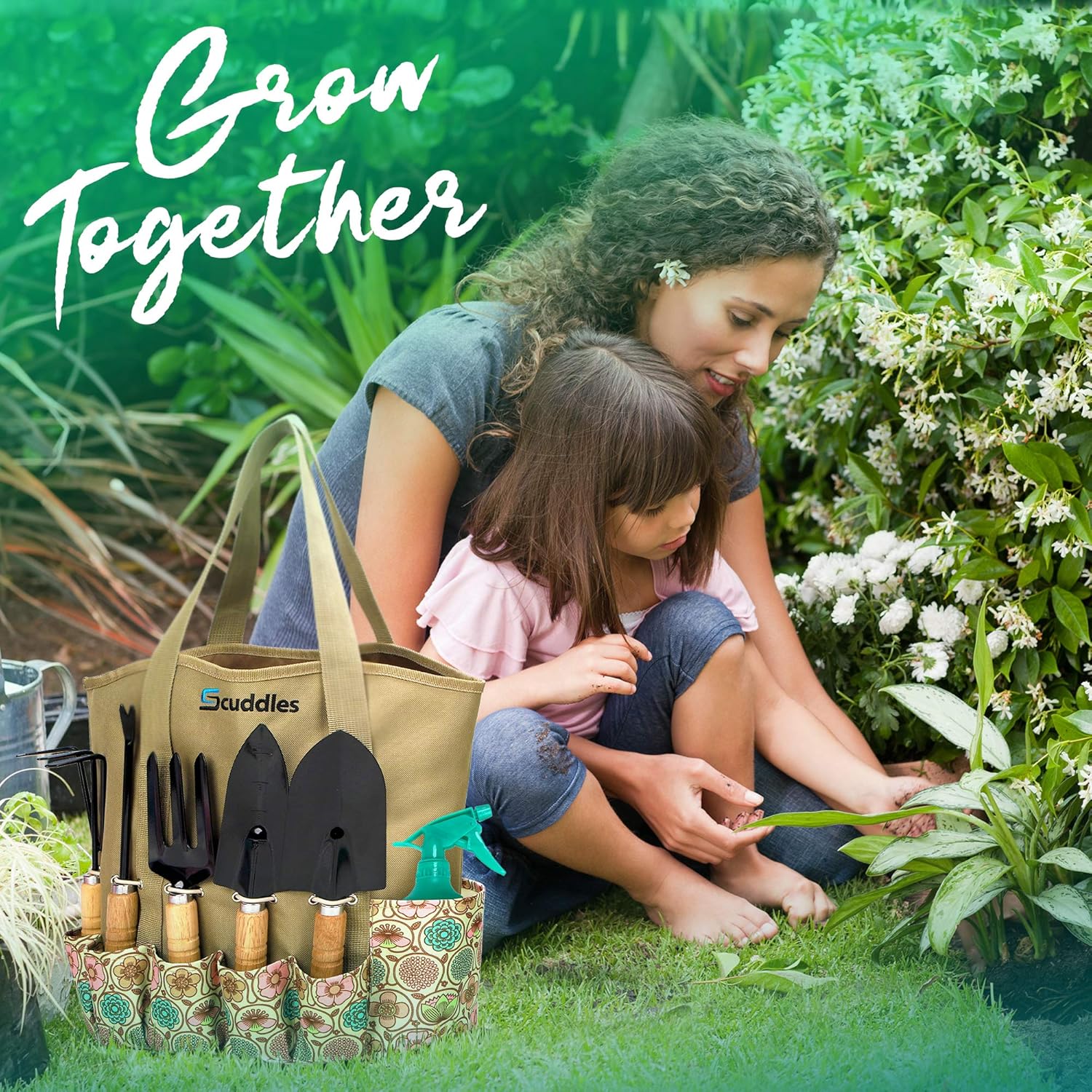 Scuddles Garden Tools Set - 8 Piece Heavy Duty Gardening Kit with Storage Organizer, Ergonomic Hand Digging Weeder Rake Shovel Trowel Sprayer Gloves Gift for Men Or Women : Garden & Outdoor