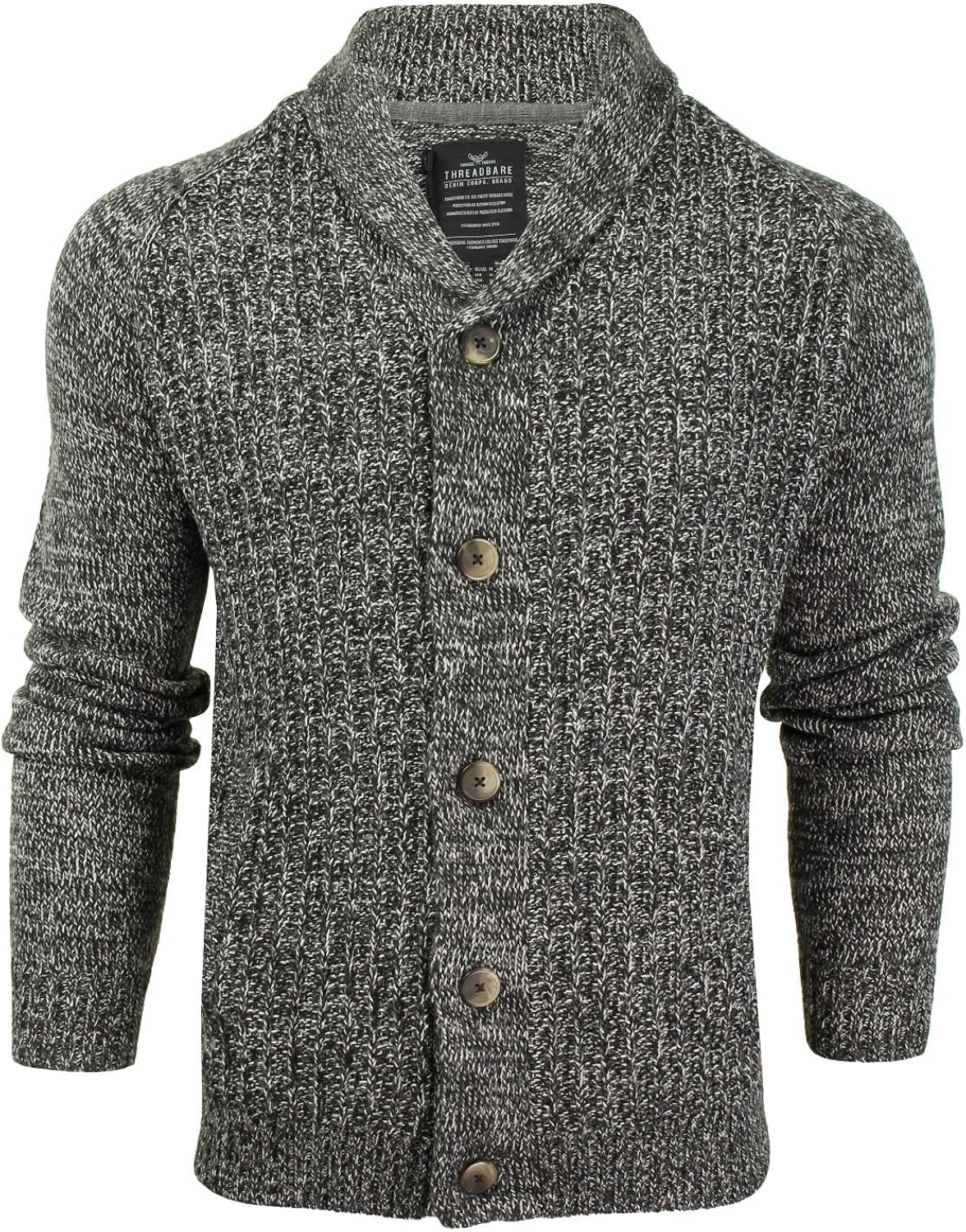 Threadbare Herren Cardigan Strickjacken 'Danvers' Shawl (Mid Grau Marl