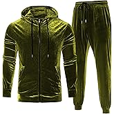 LecGee Men's 2 Piece Velvet Tracksuit Full Zip Turtleneck Hooded Jacket and Casual Jogger Pants Matching Velour Sweatsuit Set