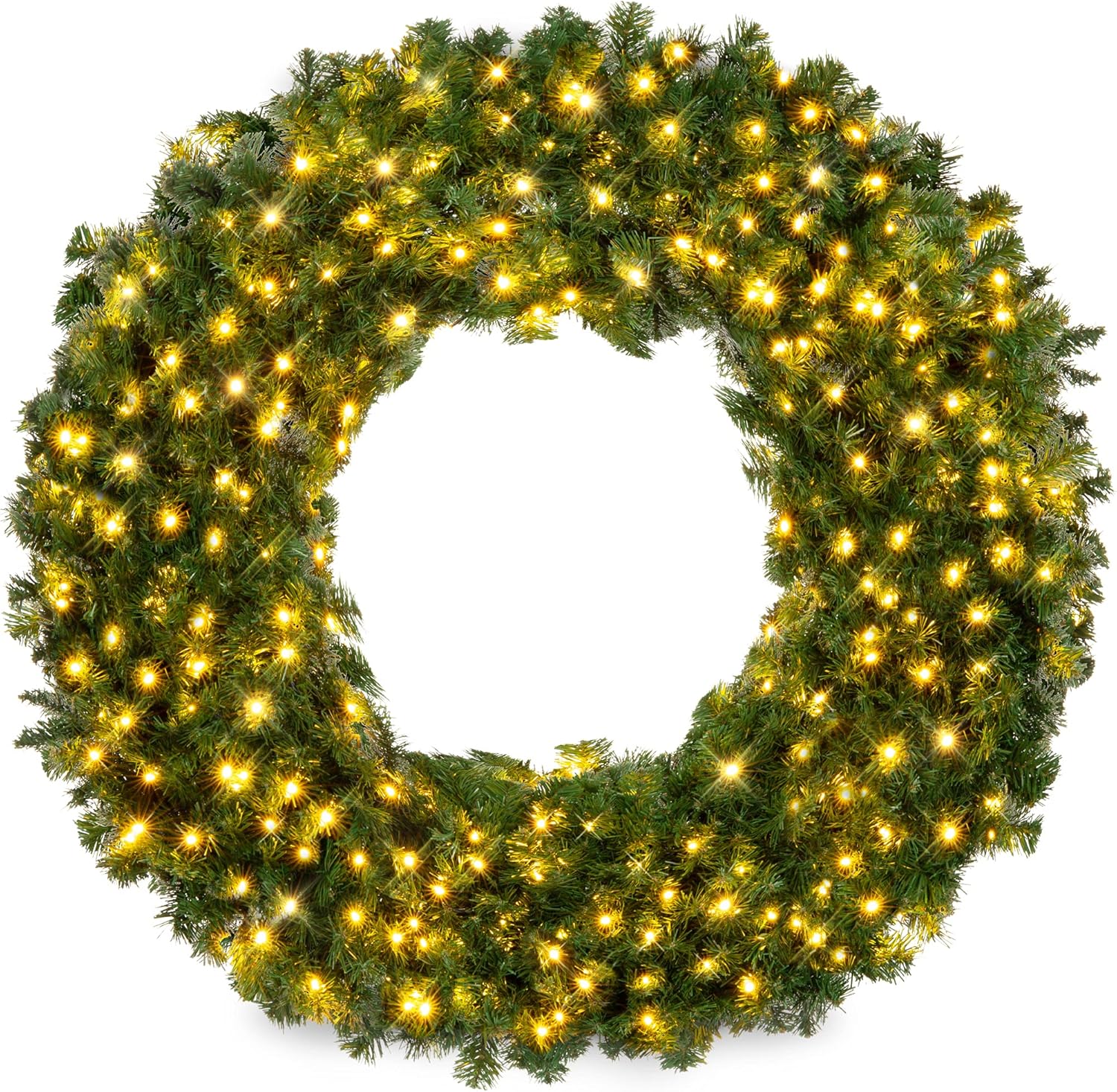 Wreaths, Garlands & Swags - Best Choice Products 48in Large Artificial Pre-Lit Fir Christmas Wreath Holiday Accent Decoration for Door, Mantel w/ 200 LED Lights, 714 PVC Tips, Power Plug-in