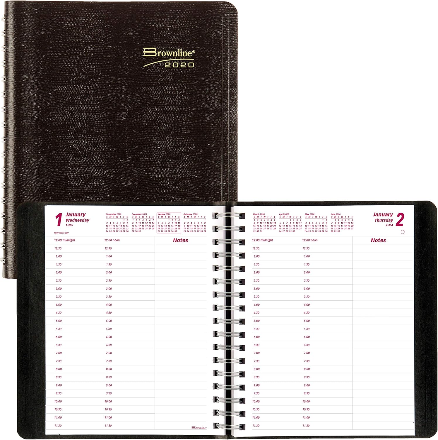 Brownline 2020 Daily 24-Hour Appointment Book, Twin-Wire, Black, 8.75 x 6.875 Inches (CB635W.Blk-20)