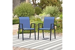 STABRECH Outdoor Patio Chairs Set of 2, Blue Stackable Outdoor Chairs, Lightweight Patio Set with High Back, Metal Dining Chair for Lawn, Garden, Yard and Deck