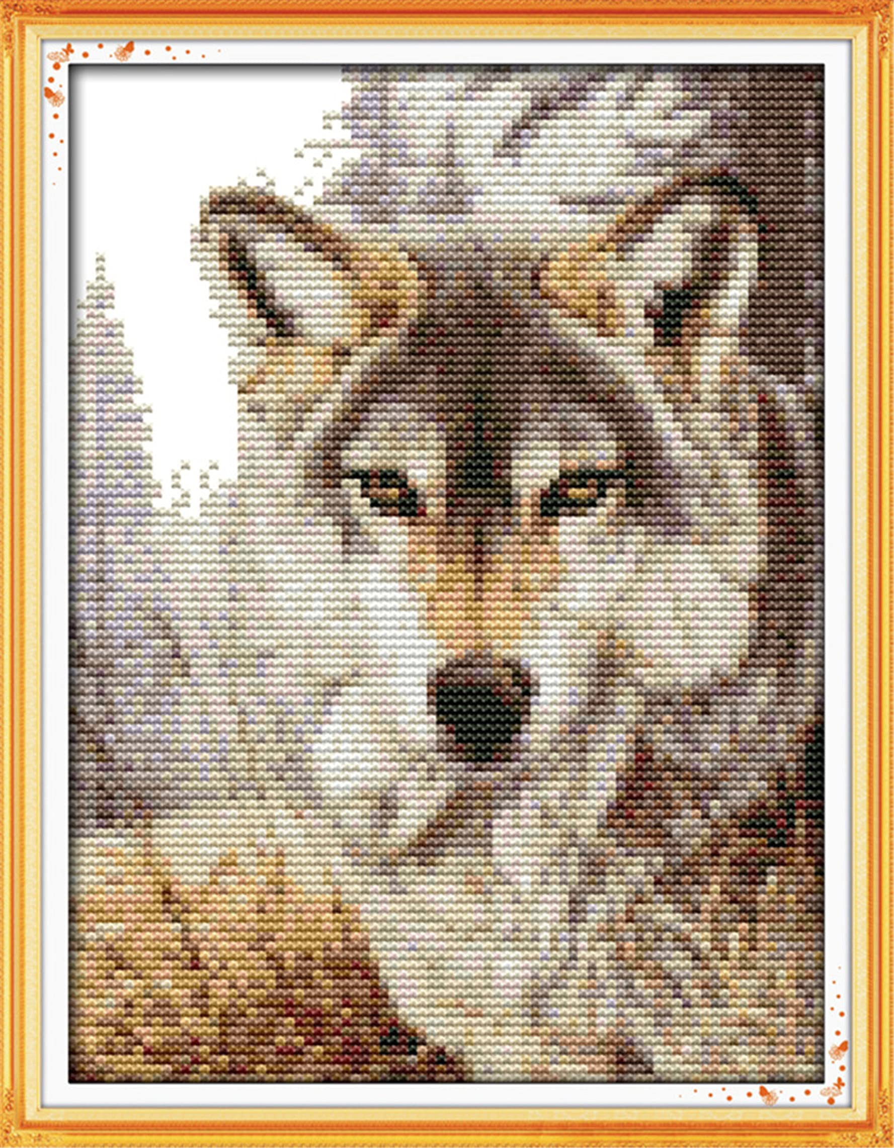 CaptainCrafts Cross Stitch Kits for Adults Counted Cross Stitch Unpreprinted Fabric Cross Stitch Adults Embroidery Kits (Unpreprinted 14CT, Wolf Spirit)