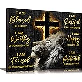 Motivational Lion Cross Canvas Wall Art Cross Christian Lion Wall Decor Pictures Painting Inspirational Affirmations Posters Prints Artwork for Living Office Home Decoration 12x16in