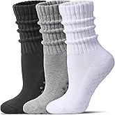 Toetally Pilates Socks for Women Mid Calf Slouch Yoga Socks with Non Slip Grippers for Barre Boot Sock 3 Pairs