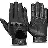 Driving Gloves Men - 100% Cowhide, Touchscreen Texting Unlined Full Finger Biking Mens Leather Driving Gloves, Button Closure